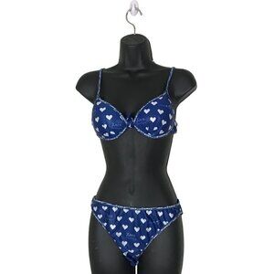 NWT Loco Boutique Blue &  White Hearts Bikini Size M